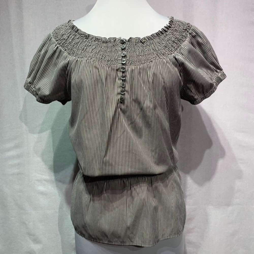 Alfani petite Smocked Shoulder Peplum stripe short sleeve blouse top 14 petite